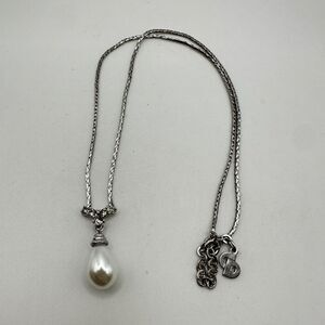 Vintage Christian Dior Faux Pearl and rhinestone drop necklace in silver tone!